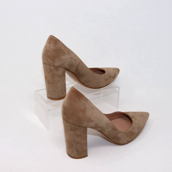 Gianvito Rossi 38.5 Suede Heels Piper Pump Camel Tan Brown - Picture 3 of 14